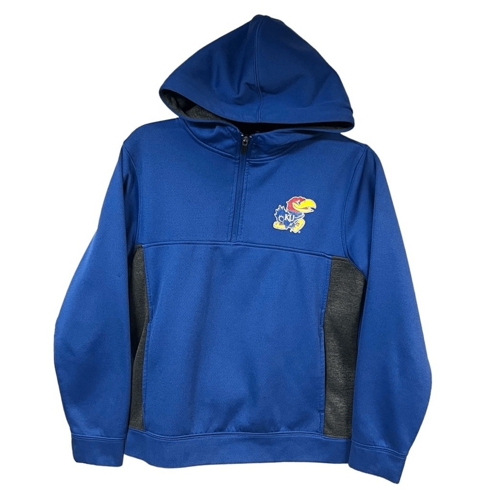 Colosseum 1/4 Zip Pullover‎ Hoodie M 12-14 Blue Kansas Jayhawks Collegiate